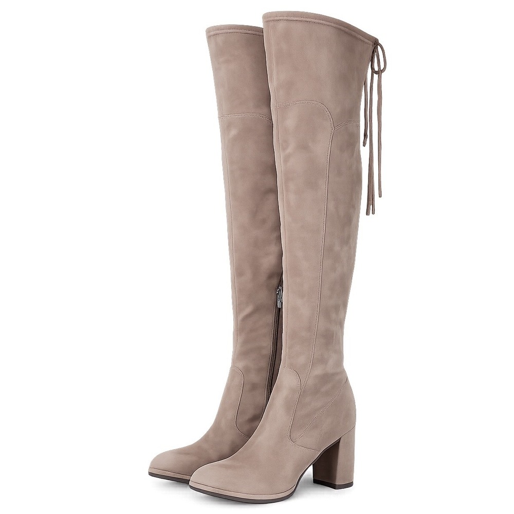 Marc Fisher LTD Alina OTK Boots Womens 10 Taupe Block Heel Cottagecore Soft Girl